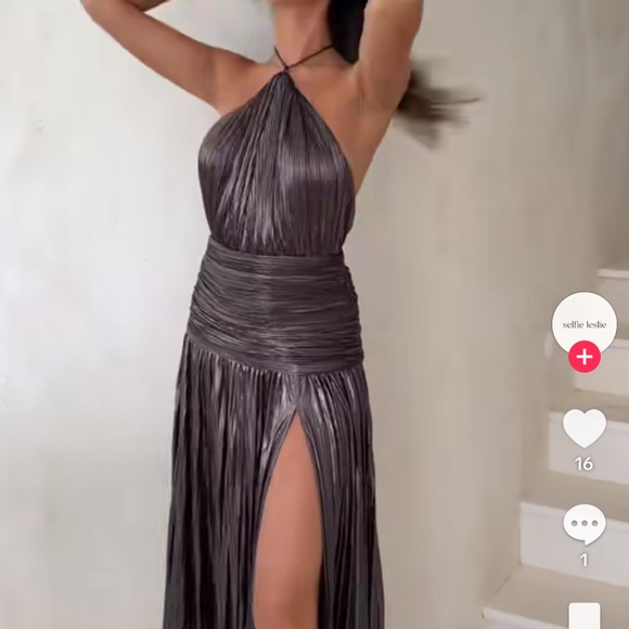 Selfie Leslie Dresses & Skirts - Selfie Leslie Charcoal Halter Maxi Dress